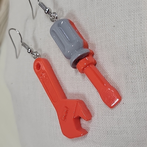 Wrench and Screwdriver Dangle Earrings, lightweight, unisex - Picture 3 of 6